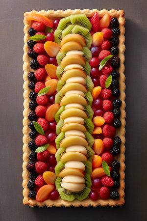 Fruit tart with strawberries, raspberries, blackberries and kiwiの素材
