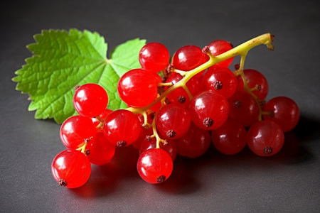 Red currant on a black background. Close-up. Copy space.の素材