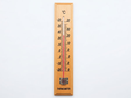 Wooden thermometer displaying temperatureの素材