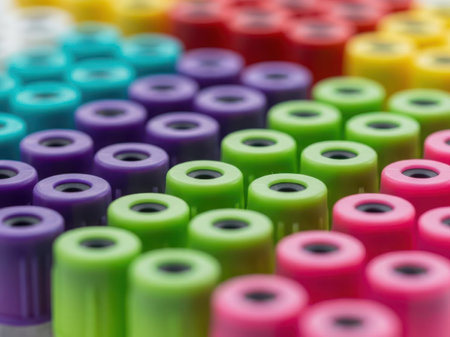 Colorful plastic tubes in rowsの素材