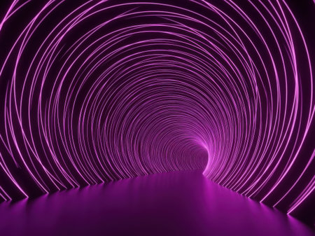 Purple neon tunnel with circular light patternsの素材