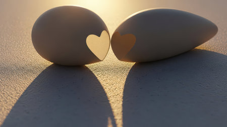 Two white eggs with a heart in the sun. 3D renderingの素材