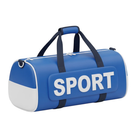 Blue and white sport duffle bag with black strapsの素材