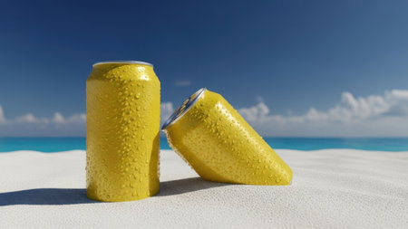 Two cans on beach sandの素材