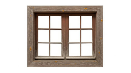 Antique wooden window with glass panesの素材