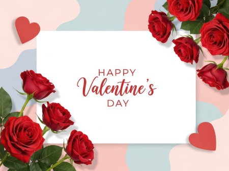 Happy valentine's day card with red rosesの素材