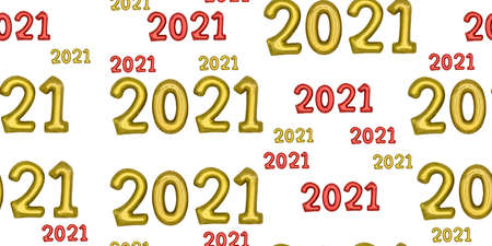 Seamless pattern happy new year 2021 with real numbers red and gold on white background. background...