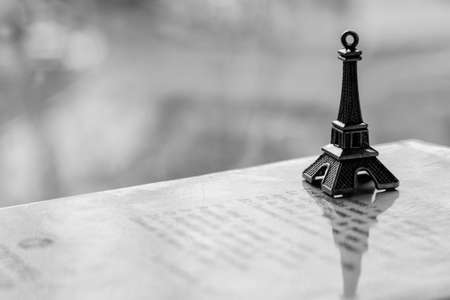monochrome image, book in french, souvenir - symbol of Parisの写真素材