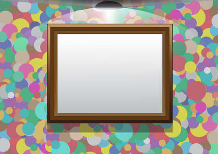 The frame hangs on a colourful wall, illumination by a lamp, a place for the textのイラスト素材