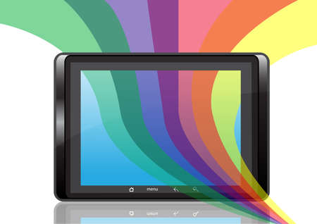 Digital PC tablet, reflexion and abstract colour stripsのイラスト素材