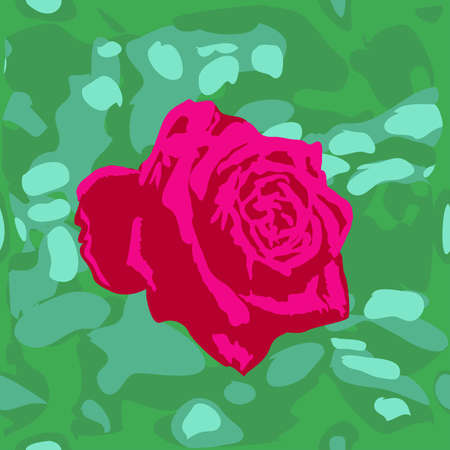 Abstract rose on green seamless background のイラスト素材