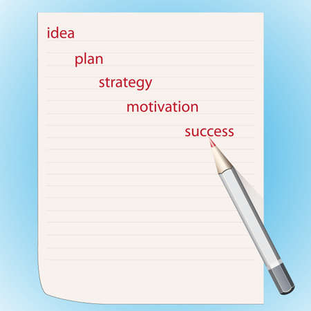 Sheet of paper and pencil, words the concept of achievement of successのイラスト素材