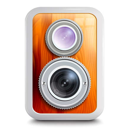 Icon , camera with two lenses, wooden caseのイラスト素材