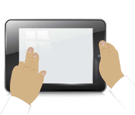 Tablet computer in  businessman hands , on a white background.のイラスト素材