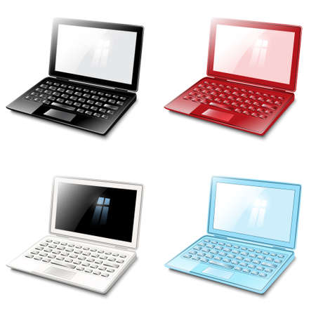 Set black, red, white , blue laptop computer のイラスト素材