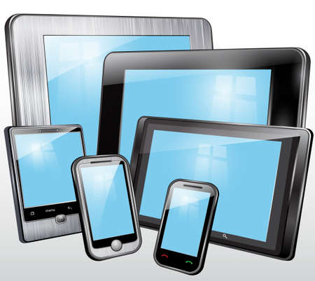 Set, tablet, mobile phone, in the plastic and metal case のイラスト素材