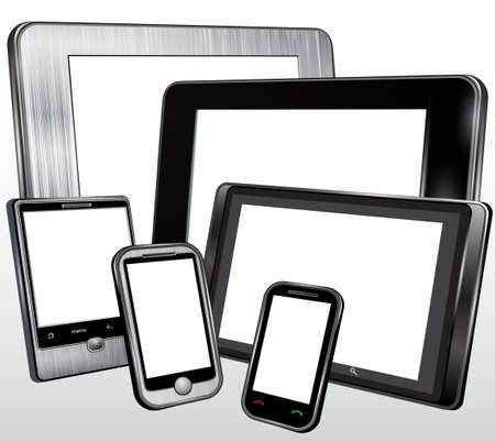Set, tablet, mobile phone, in the plastic and metal case  Vectorのイラスト素材