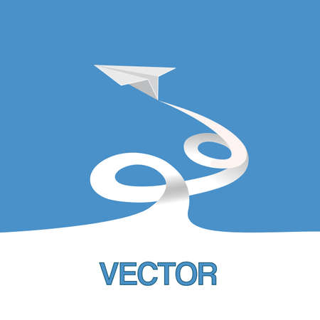 Vector illustration, paper plane in the skyのイラスト素材