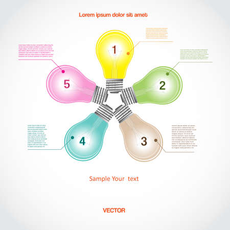 Conceptual vector icon, a five light bulb for diagram infographic  business project, workflow and other Your variantのイラスト素材