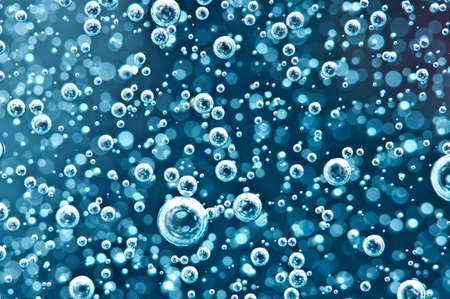 Air bubbles in blue water. Macroの写真素材
