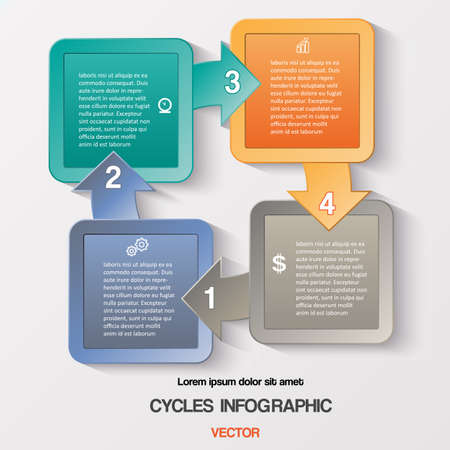 Diagram cyclic business process or workflow for success project and other Your variant. Vector illustration template with text areas on four positionsのイラスト素材