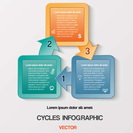 Diagram cyclic business process or workflow for success project and other Your variant. Vector illustration template with text areas on 3 positionsのイラスト素材