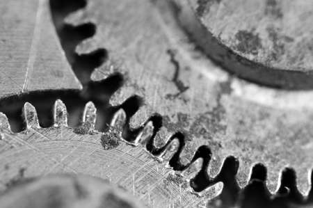 Black white background with metal cogwheels a old clockwork. Conceptual photo for your successful business design. Macroの写真素材