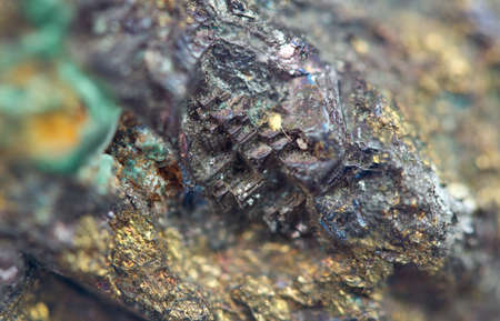 Chalcocite, copper(I) sulfide (Cu2S), is an important copper ore mineral. It is opaque and dark-gray to black with a metallic. It is a sulfide with an orthorhombic crystal system. Macro.の写真素材