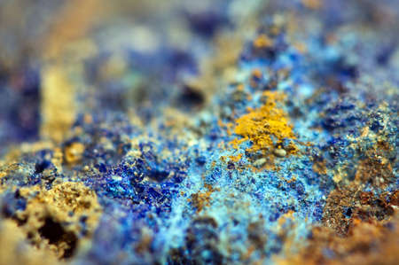 Azurite is a soft, deep blue copper mineral produced by weathering of copper ore deposits with chemical composition Cu3(CO3)2(OH)2. Macro. Background for successful Your projectsの写真素材