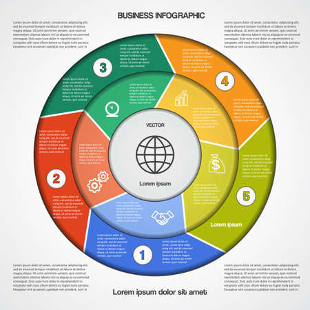 Business circular infographic template with text areas on five positions for success projectのイラスト素材