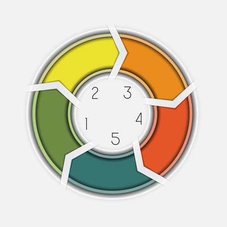 circular infographic template with text areas on five positions for  workflow, web design, advertising bannerの写真素材