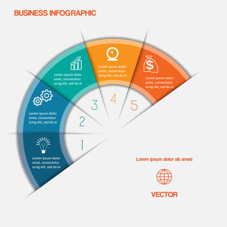 Business infographic semicircle with text areas on five positionsのイラスト素材