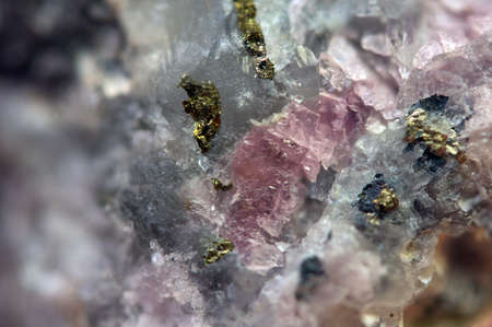 Rhodochrosite is a manganese carbonate mineral with chemical composition MnCO3 with iron pyrite FeS2 Macroの写真素材