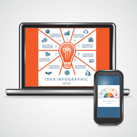 Notebook and Mobile Phone infographic on screenのイラスト素材