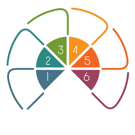 Infographic Semicircle template colourful lines with text areas on 6 positionsの写真素材