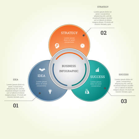Infographic business template three text areas , possible to use for workflow, banner, diagram, web design, timeline, area chartのイラスト素材