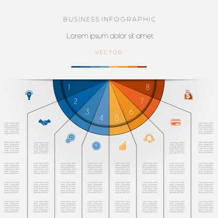 Infographic color semicircle for template with text areas on eight positionsのイラスト素材