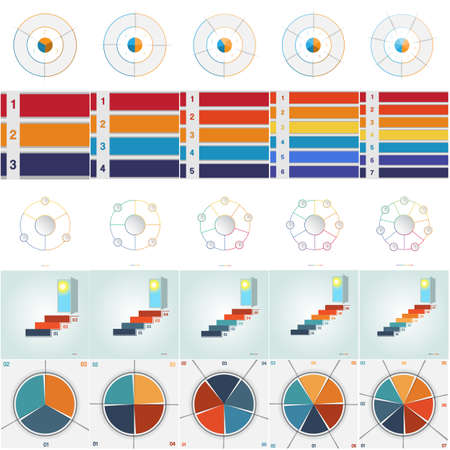 Vectors 25 Templates for Infographics with text area on 3,4,5,6,7 position possible to use for work flow, banner, diagram, web design, business projectsのイラスト素材