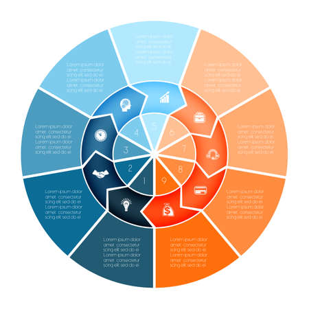 Area chart ring chart pie chart Template  Infographic numbered nine positionのイラスト素材
