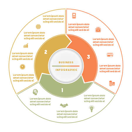 Infographic numbered three position Area chart ring chart pie chartのイラスト素材