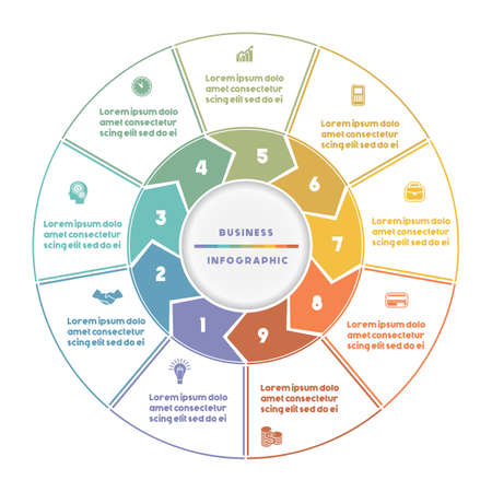 Infographic numbered nine position Area chart ring chart pie chartのイラスト素材