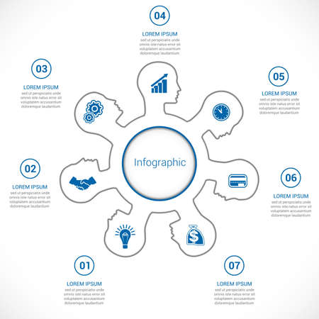 Template for Infographic, head of the person in seven positions, concept business startup or for other your variants.のイラスト素材