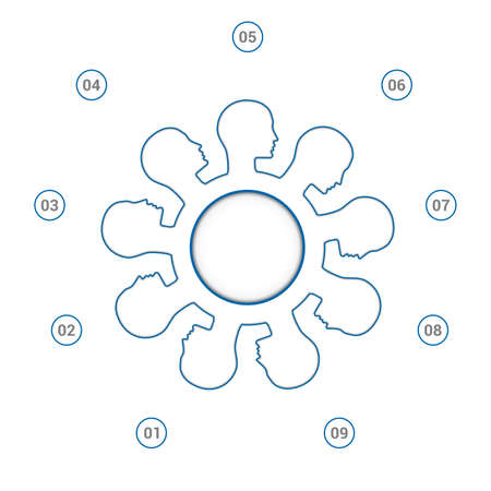 Template for Infographic, Two-color Silhouette Head of the Person Numbered nine positions.の写真素材
