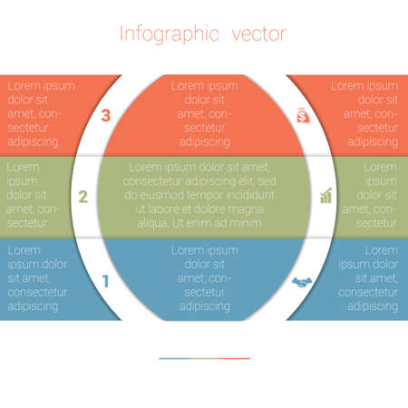 Colorful Strips and White Semicircles for Text.Template InfographicThree Position. Business Area Chart Diagram Data.のイラスト素材