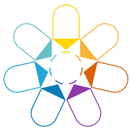 Infographic 7 Positions. Color Arrows arranged in circle, pointing inside the circle.の写真素材