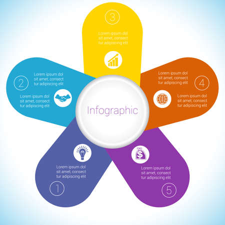 Flower Camomile infographic template colourful petals five positions.のイラスト素材