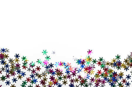 Color snowflakes on white background. Celebratory Christmas backgroundの写真素材
