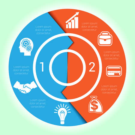Template cyclic diagramme for Infographic two position Area chart ring arrows, pie chartのイラスト素材