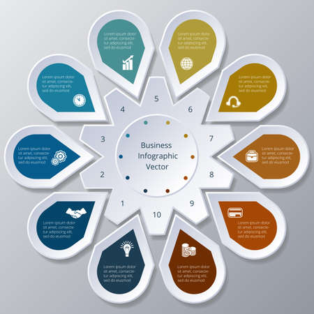 Business Infographic ten Points arranged in circle gearのイラスト素材