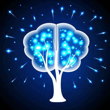 Tree in the form of human brains, thoughts shining points. Concept, human thinking.のイラスト素材